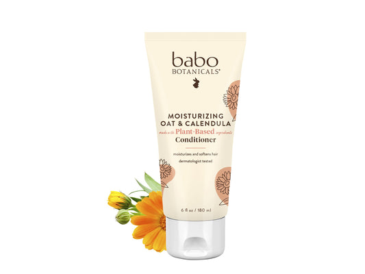 Babo Botanicals Moisturizing Oat & Calendula Conditioner - Silicone-Free - For Dry or Sensitive Skin - For all ages - Vegan - Lightly Scented